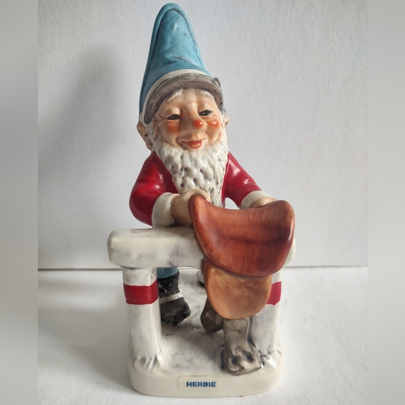 Goebel Co Boy Gnome Herbie Horseman Placing Saddle W Germany Red Blue Figurine - Picture 3 of 16
